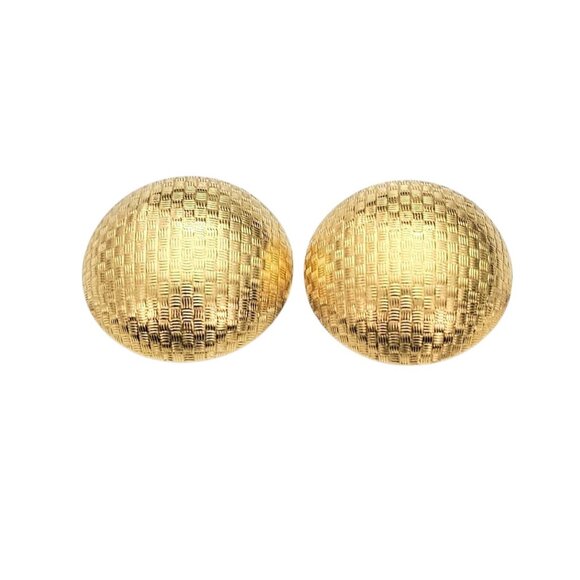 FO Inc. Gold Tone Round Dome Clip On Earrings Weave Texture, Fernando Originals - Picture 3 of 13